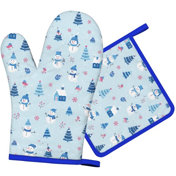 Festive Season Printed Oven Mitt And Potholder 2 Piece Set For Hot Cookware Gripping