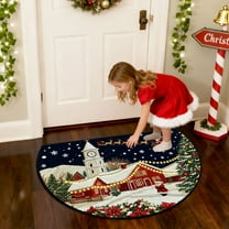 Festive Semicircle Floor Mat Non-Slip Kitchen Rug Christmas Door Mat Absorbent Entrance Carpet Washable Bathroom Mat