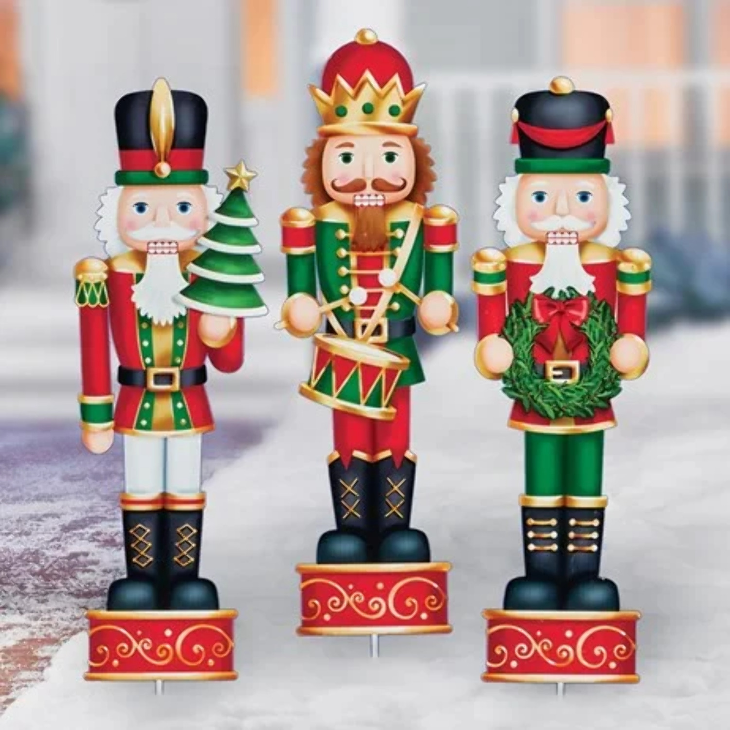 Festive Set of 3 Colorful Outdoor Nutcracker Decorations Holiday Yard Display
