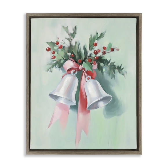 Stupell Industries Festive Silver Bells Brown Framed Floater Canvas Wall Art, design by Arlington Prints