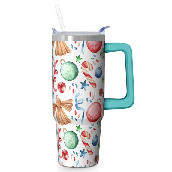 Festive Snowflake 30oz Tumbler with Handle and Straw Lid, Christmas Winter Stainless Steel Coffee Cup, Holiday Insulated Mug, Gifts for Women