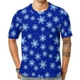thumbnail image 1 of Festive Snowflake TShirt For Men Blue White Graphic O Neck TShirts Fashion Tops Short Sleeve Overd Tees, 1 of 5