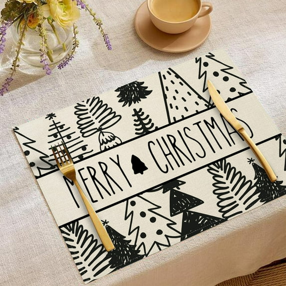 Festive Snowflake Table Placemats Set of 4, Waterproof Heat Resistant Dining Mats for Christmas Kitchen Decor, Holiday Dinner Party Table Setting, Washable Polyester Place Mats for Home Decor