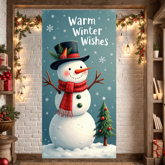 Festive Snowman Banner Decorative Design Christmas Theme Polyester Material for Holiday Celebration Indoor Decoration Kids Party