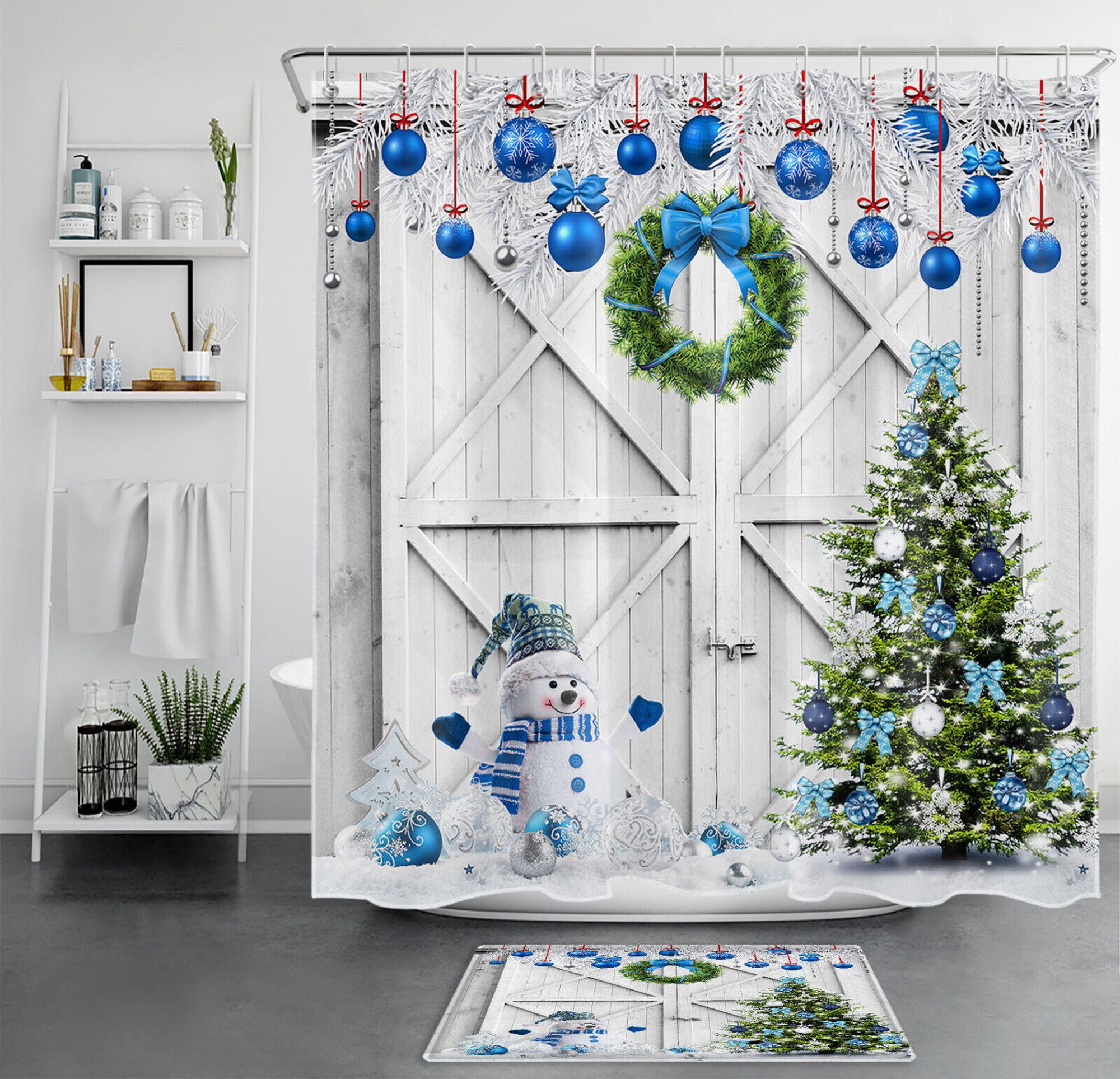 Festive Snowman Bathroom Decor Set with Barn Door Theme