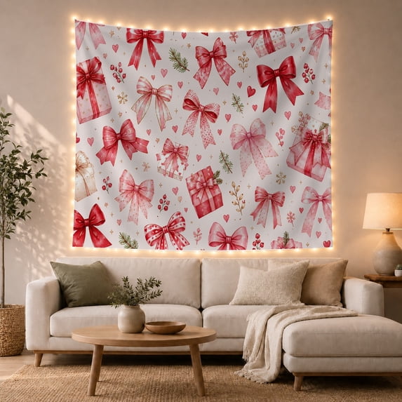 Festive Solid Dominated With By Numerous Bows Soft, Mystical Fantasy for Space Lovers, Galaxy Room Decor, Christmas Gift, Tapestry Wall Hanging for Bedroom and Dorm