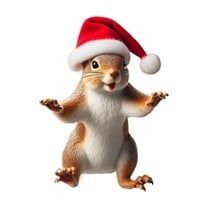 Festive Squirrel Figurine with Santa Hat Holiday Decoration for Home Office Desk Party Display Collectible Ornament Gift