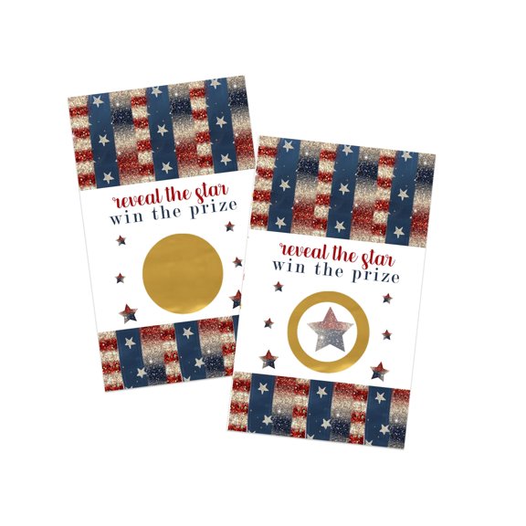 Festive Star Scratch Off Game Cards - 30 Pack, Patriotic Party Fun, Red & Blue Themed Lottery-Style Tickets by Paper Clever Party