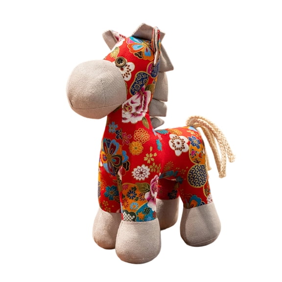 Festive Stuffed Animal Toy Horse Plush Doll Soft Fabric Patchwork Patterned Design Decorative Collectible Birthday Holiday Gift for Kids and Adults (30cm)