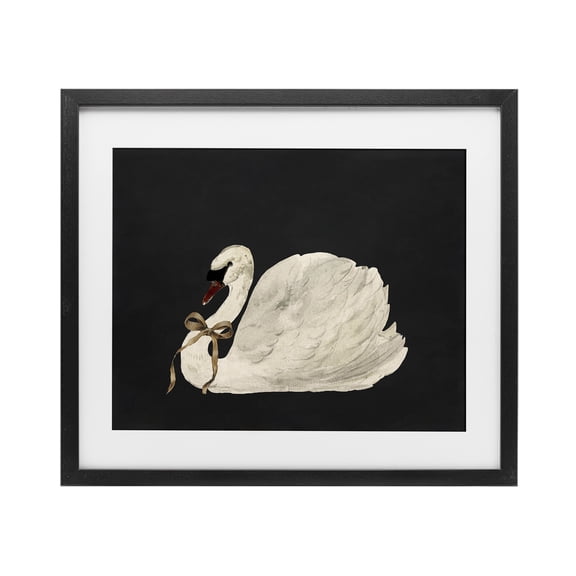 Stupell Industries Festive Swan with Ribbon Black Framed Print Under Glass, design by Lettered and Lined