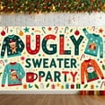 thumbnail image 1 of Festive Sweater Ugly Holiday Party Banner Decorative Design Reindeer Snowman Christmas Gift Background for Christmas Party Festive Gathering Indoor Decor, 1 of 9