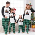 thumbnail image 1 of Festive T-Rex Dinosaur Monster Truck Christmas Pajamas Matching Family, Raglan Sleeve Green Plaid Holiday Sleepwear, 1 of 8