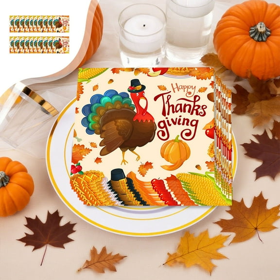 Festive Thanksgiving Paper Plates Set - Premium Pumpkin & Leaves Disposable Tableware for Fall Party Essentials