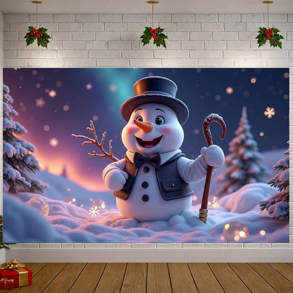 Festive Theme Snowman Winter Scenes Christmas Decor Frosty Backdrop for Holiday Celebration Indoor Party Events