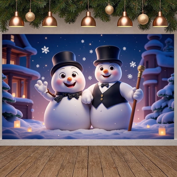 Festive Theme Snowman Winter Scenes Christmas Decor Frosty Backdrop for Holiday Celebration Indoor Party Events