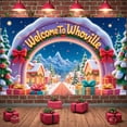 thumbnail image 1 of Festive Theme Welcome To Whoville Banner Winter Snowy Christmas Display Gift Boxes Red Bows Whoville Backdrop for Christmas Party Home Decoration Photo Shoot, 1 of 9