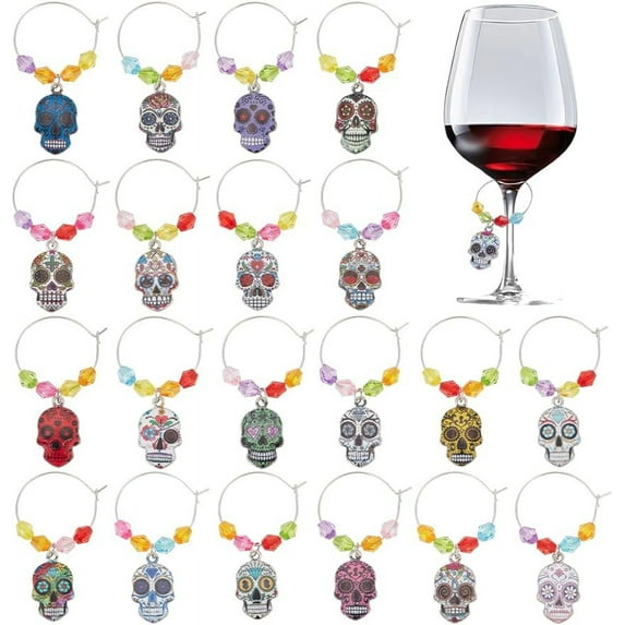 Festive Theme Wine Glass Charms Drink Markers Tags with Pendants Beads and Hoop Earrings for Cocktail Champagne Party Favors Decoration