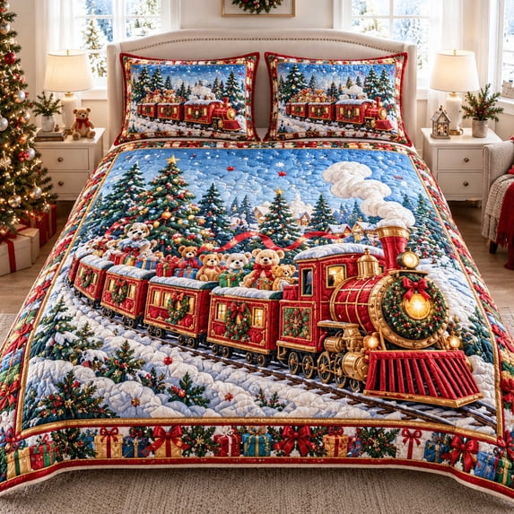 Festive Train 3-Piece Quilted Bedding Set - Walmart.com