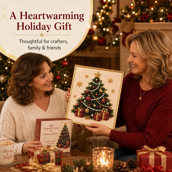 Festive Tree Pearl Diamond Painting Kit DIY Christmas Pearl Art For Adults & Kids (Includes Frame)