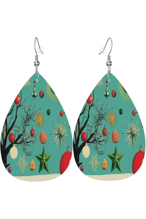 Festive Trees Earrings Best designed for Women PU Leather Dangle Earrings, lightweight comfortable Leather Teardrop Dangly Ear Pendants Jewelry Gift[q478]
