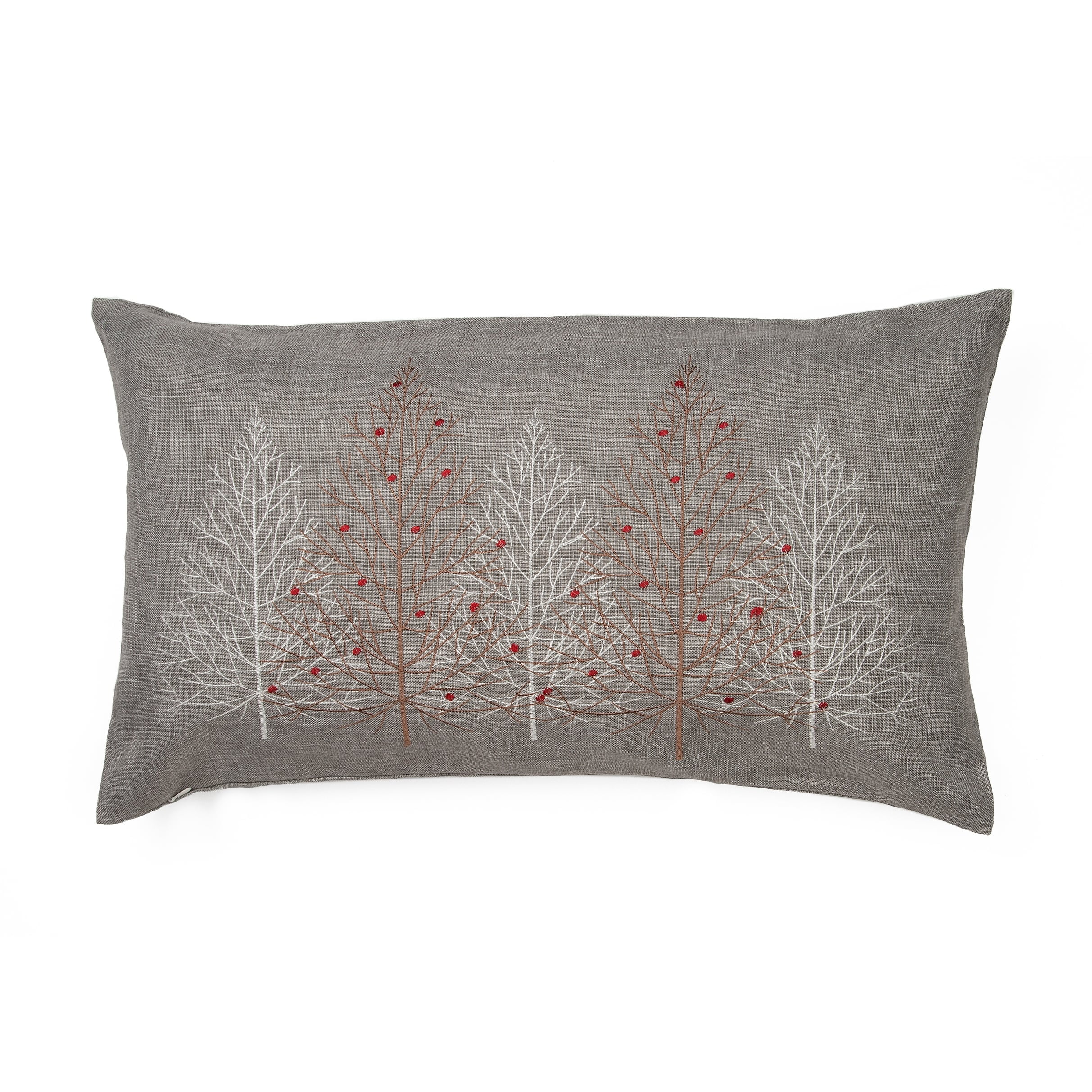 Gray Embroidered Christmas Trees Throw Pillow, 12x20 Inch