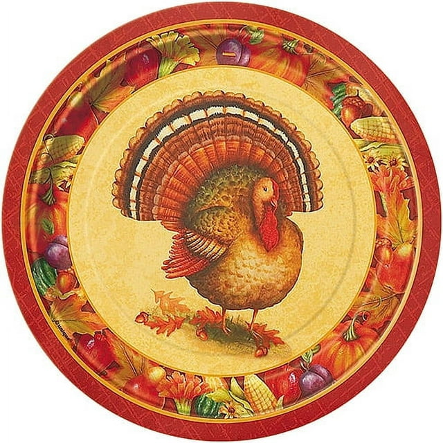 Festive Turkey Thanksgiving Paper Plates, 7in, 8ct