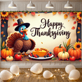 thumbnail image 1 of Festive Turkey Theme Autumn Leaves Happy Thanksgiving Banner for Holiday Celebration Family Gathering Fall Decoration, 1 of 9