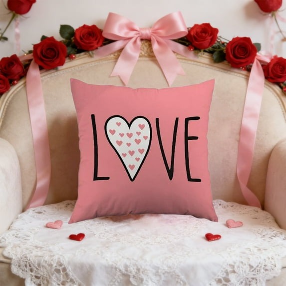 Festive Valentines Day Heart-Pattern Pillowcase - Valentine's Day Themed Linen Cover for Sofa Cushions and Bed Pillows with Hidden Zipper and Easy Care Fabric