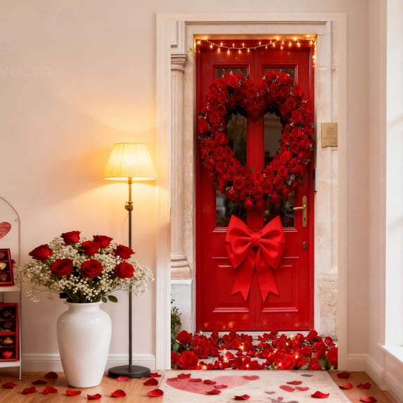 Festive Valentines Door Cover Decoration - Reusable Polyester Fabric Door Curtain for Holiday Party Home Wall Decor，35 X 72 In