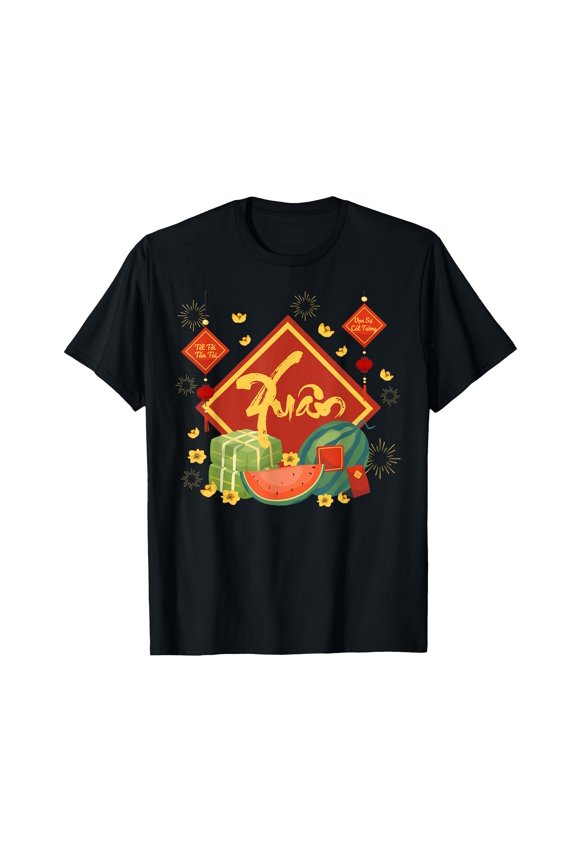 Festive Vietnamese New Year Tet 2026 T-Shirt with Traditional Symbols for Celebrating Lunar New Year