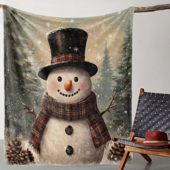Festive Vintage Snowman Blanket: Warm and Soft, Suitable for All Seasons - 51x59in (130x150cm)