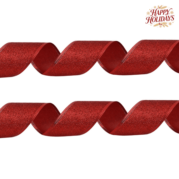 Festive Watermelon Red Glitter Mesh Christmas Ribbon 2.19 Yards x 1.97 Inches Wired Edge for Xmas Tree Wreath Gift Wrapping Holiday Party Home Decorations DIY Craft Supplies