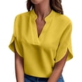 thumbnail image 1 of Festive Weekend Brunch Outfit Tops, Tropical Vacation Outfits for Women Beach Tops Spring Fashion 2025 Trendy Summer Short Sleeve Shirts Ladies and Blouses Womens Basic Tees Yellow S, 1 of 4