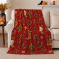 thumbnail image 1 of Festive Western Holiday Motifs Deep Red Base, Festive Holiday Scene, Warm Flannel Blanket for Ranch House and Living Room, Horse Lovers Christmas Gift, Rustic Home Decor, 1 of 9