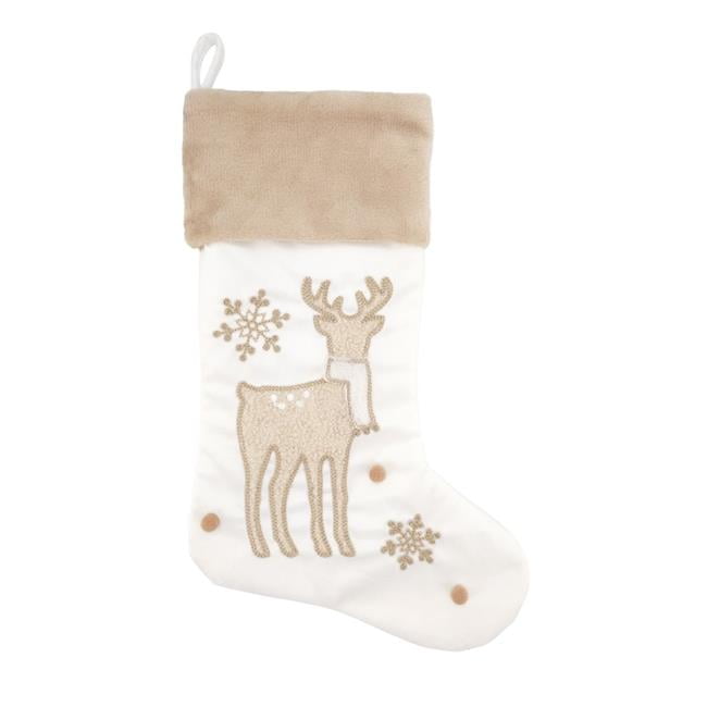 Ivory and Beige Festive Whimsy Reindeer Stocking, 20"