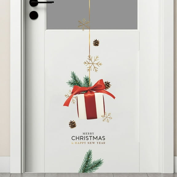 Festive Window Decal Wall Sticker Self Adhesive, Removable Vinyl for Glass Door Mirror, Winter Scene Home Decor for Living Room Kitchen, No Residue Easy Apply