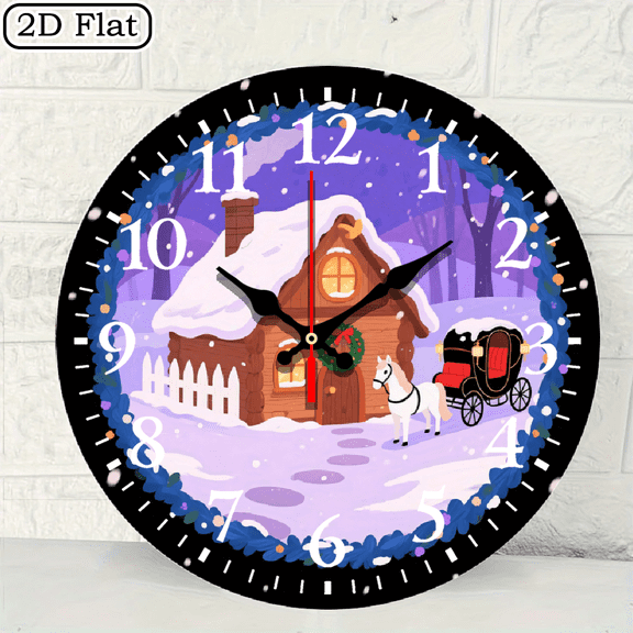 Festive Winter Cabin Carriage Scene Digital Wall Clock Round 10x10 Inch 1pc Battery Not Included