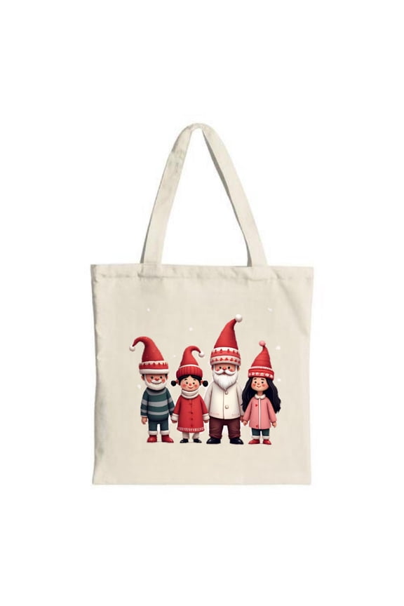 Festive Winter Cartoon Characters Tote Bag - Canvas Reusable Perfect for Shopping & Travel Cheerful Design with Snowflakes