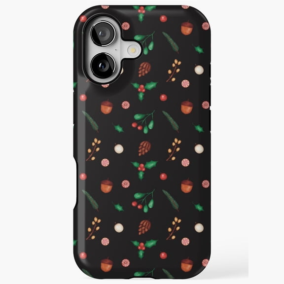 Festive Winter Forest Pinecones Holly Tough Phone Case with iPhone 17 to 11 Pro Max