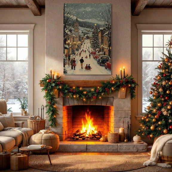 Festive Winter Street Wall Art Winter Festive Atmosphere Town Print Festive Season Poster Festive Decor Seasonal Decor Gift Ready to Hang, Unframed Poster Size 12x18