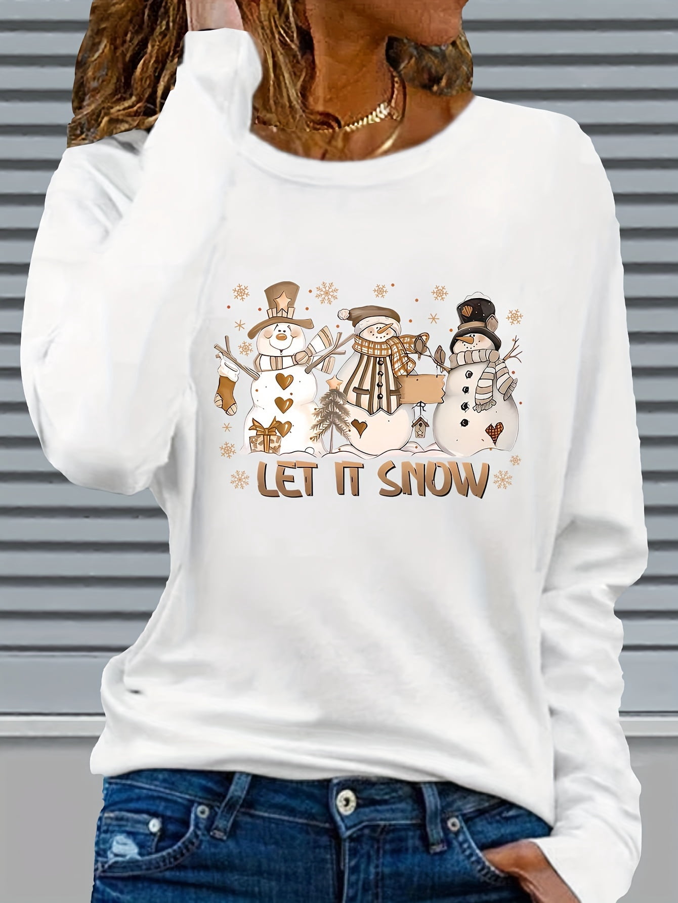 Festive Women's Christmas Snowman Graphic Long Sleeve TShirt • Cozy — free download