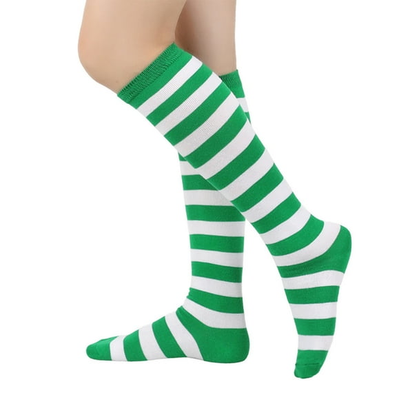 Festive Women's Knee Highs Striped Socks Christmas Stockings Cosplay Athletic Boot Socks Novelty