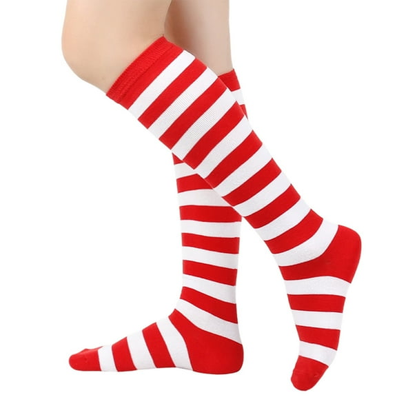 Festive Women's Knee Highs Striped Socks Christmas Stockings Cosplay Athletic Boot Socks Novelty