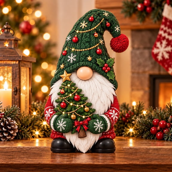 Festive Wooden Block Decor Christmas Tree Gnome