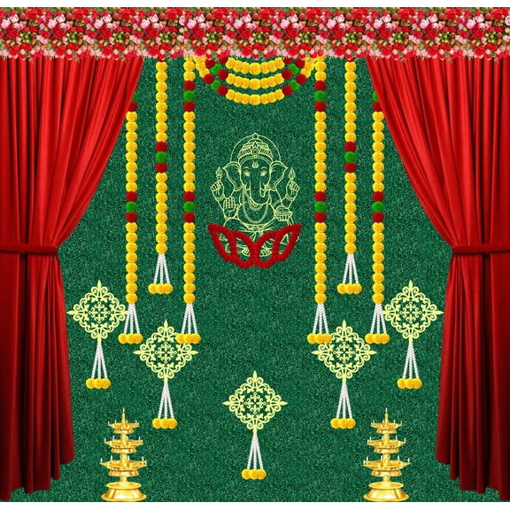 Festive backdrop decoration for diwali ,wedding ,decoration curtains for background, (60 inch X 60 inch, green and red)