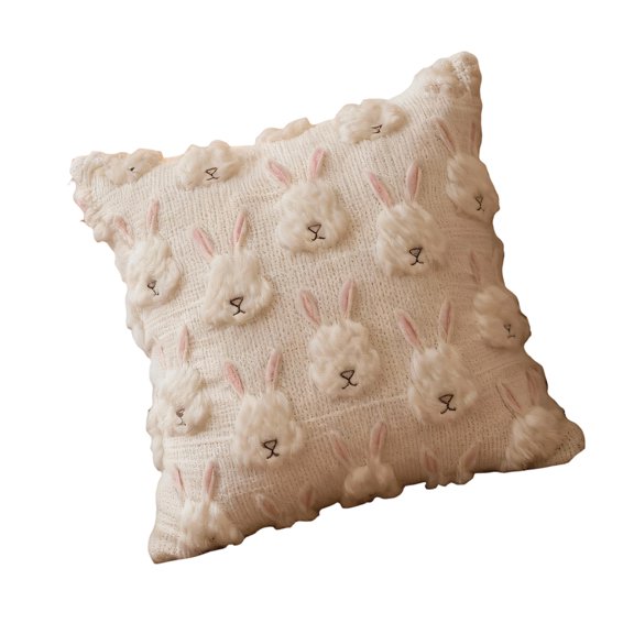 Festives 3D Embroidered Rabbits Eggs Easter Pillow Case Zippered Closure Washable Cushion Cover for Sofa Bed Car Decors
