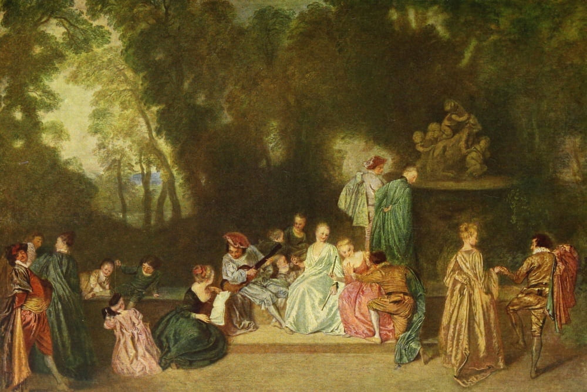 Festliche Gesellschaft im Freien Meister des Rokoko 1900 Canvas Art - Antoine Watteau (18 x 24)