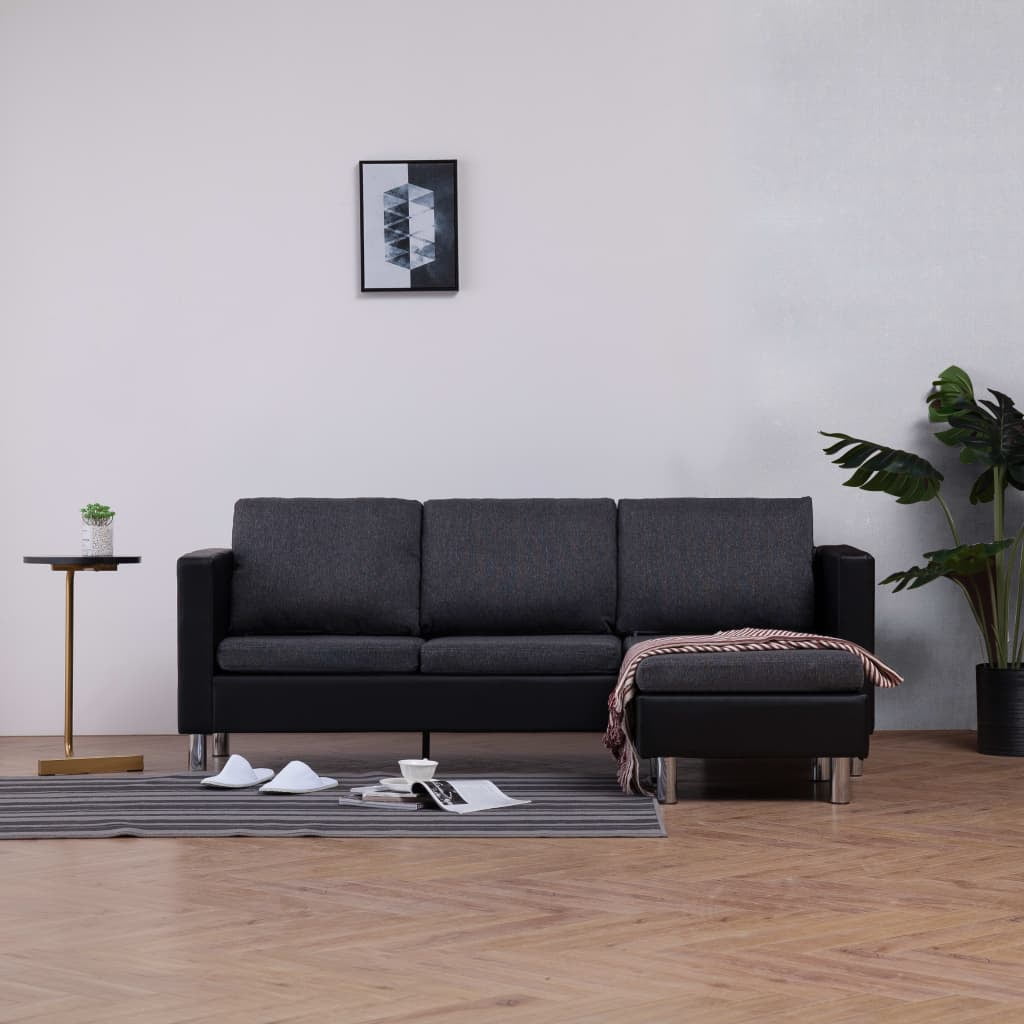 Festnight 3Seater Sofa with Cushions Black Faux Leather
