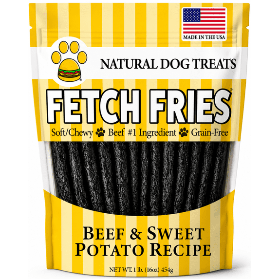 Fetch Fries Dog Treats - Beef & Sweet Potato Recipe, Made in USA, Grain Free, Soft and Chewy (16 oz)