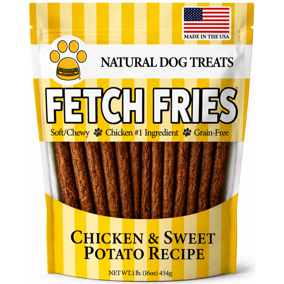 Fetch Fries Dog Treats - Chicken & Sweet Potato Recipe, Made in USA, Grain Free, Soft and Chewy (16 oz)